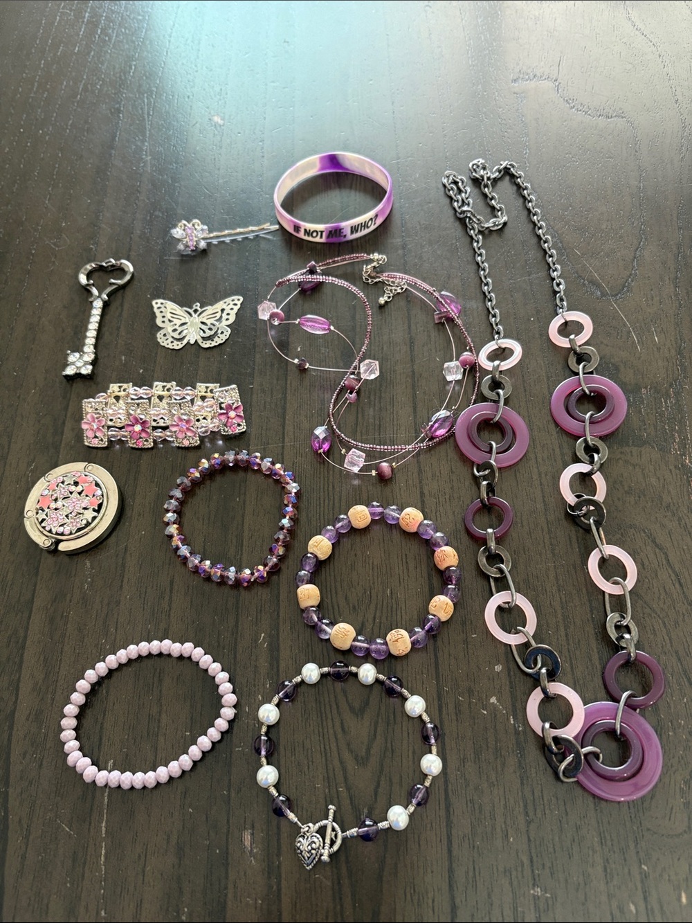 Purple Beaded and Charm Bracelet Set for Women